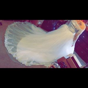 White lace wedding dress with lace sleeves